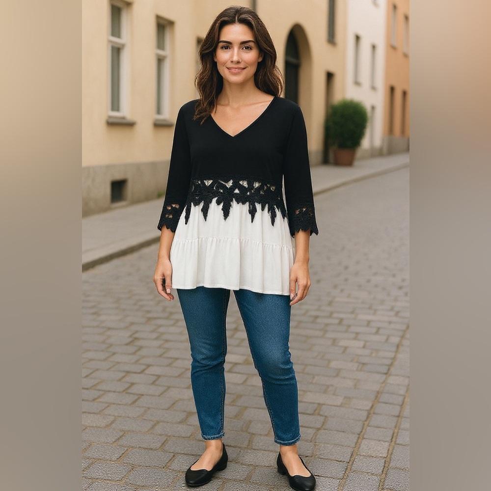 ✨ Next Mia Black & White Cut-Out Tunic Top – Size 5X ✨